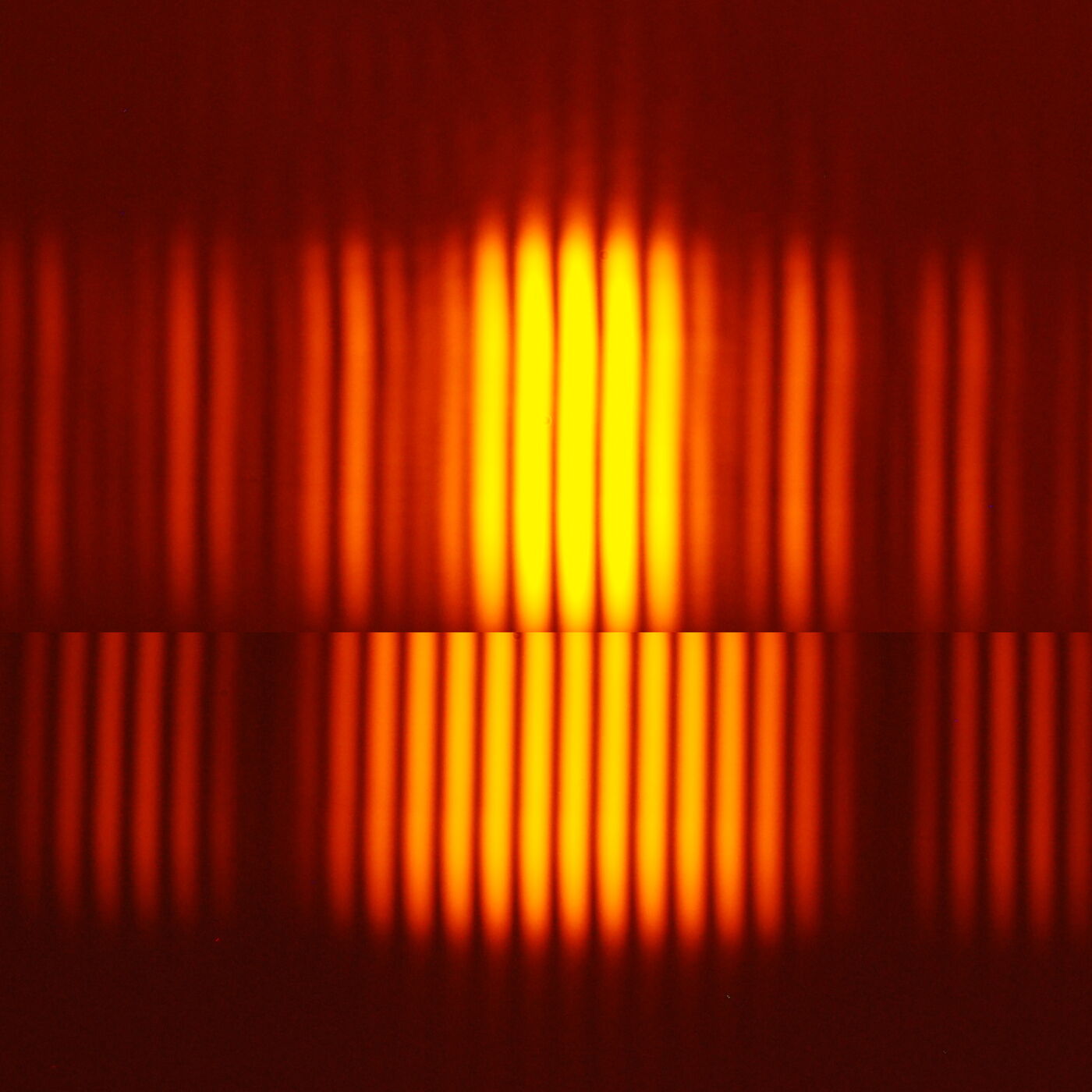 Sodium light through two double slits, one above the other, with slits of different widths